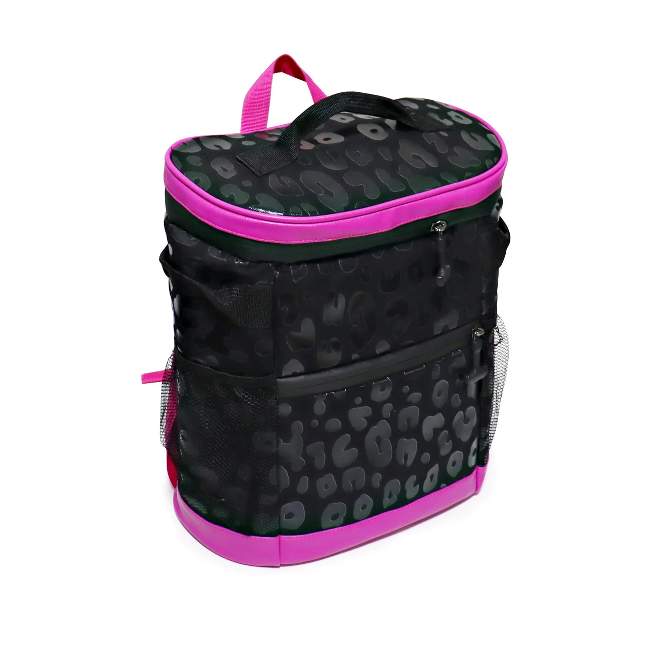 Nylon Insulated Double Shoulder Leopard Print Cow Print Large Capacity Double Shoulder Ice Pack - Black Panther Pink