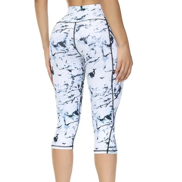 Cropped Pants Yoga Clothes Leggings Printed Fitness Pants Marble - Shop at LoveMi