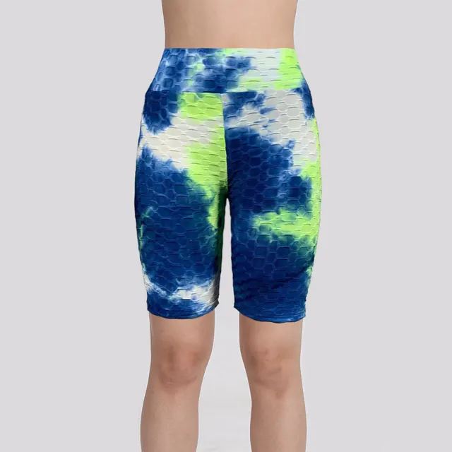European And American Ink Jacquard Tie dyed Bubble Short Yoga Pants Fitness Exercise Blue And Green - Shop at LoveMi