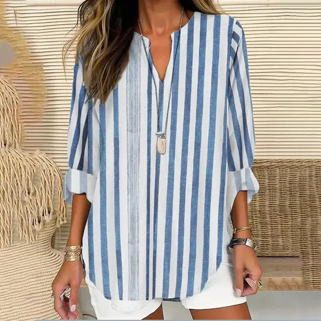 Small V neck Long Sleeve Independence Day Floral Simple Casual Elegant T shirt Long Sleeve 2 Models D719 - Shop at LoveMi