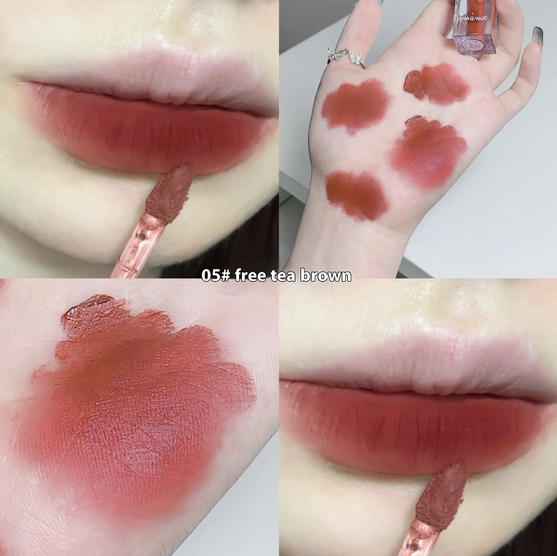 Air Velvet Lip Lacquer Matte Lipstick No Stain On Cup Color Rendering - 05 Free Tea Brown
