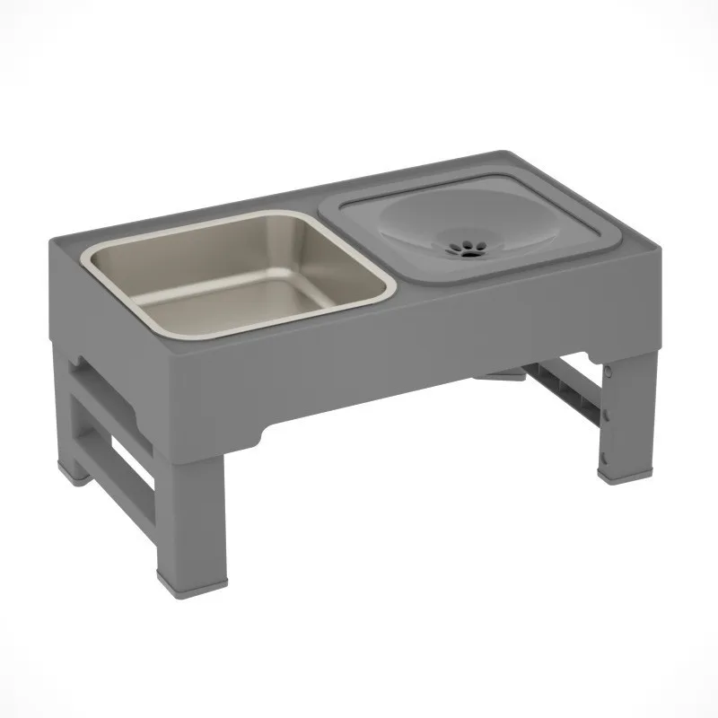 Pet Lifting Table Foldable Dog Drinking Bowl Adjustable Height Dog Bowl Stainless Steel Slow Food Double Bowl Pet Supplies Folding Table Gray - Shop at LoveMi