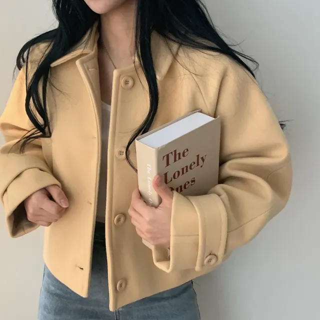 Single breasted Loose Small Woolen Short Coat Yellow - Shop at LoveMi