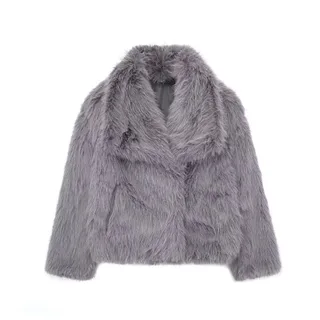 Winter Plush Coat Fashion Warm Thicken Fluffy Lapel Jacket Outwear Casual Long Sleeve Tops Womens Clothing - Gray
