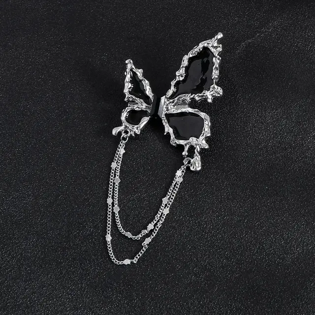 Dark Butterfly Tassel Metal Brooch Black Chain Butterfly - Shop at LoveMi