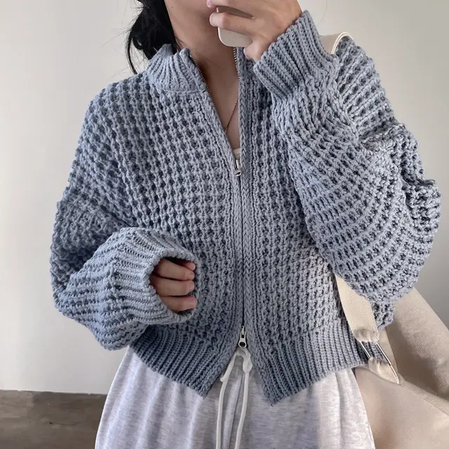 Fashion Vintage Zipper Sweater Coat For Women Cloudy Blue - Shop at LoveMi