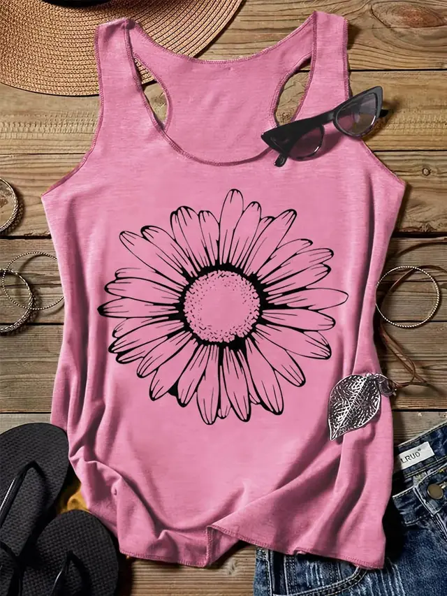 202 Casual Round Neck Narrow Edge Top Loose Sports Pattern Digital Printing Vest Women's Clothing G45Z861 - Shop at LoveMi