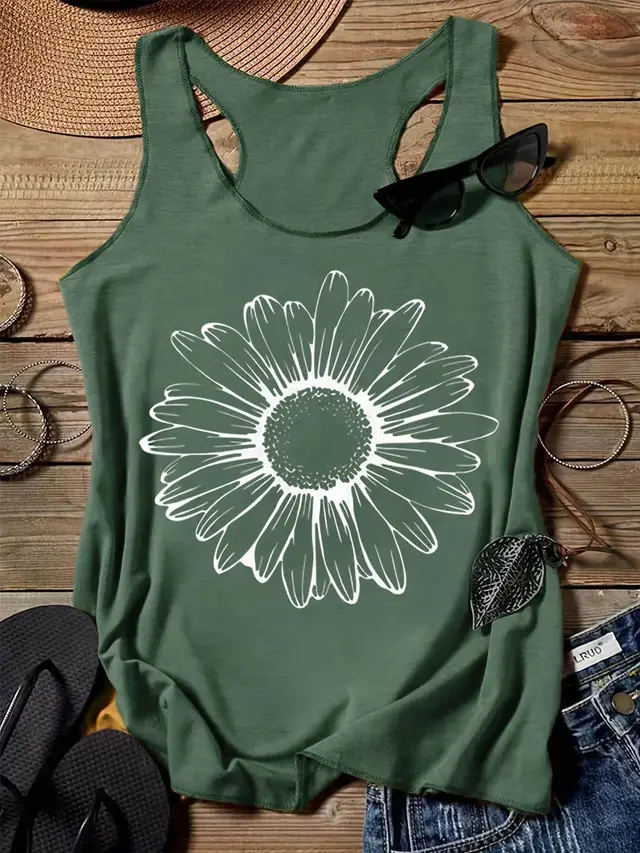 202 Casual Round Neck Narrow Edge Top Loose Sports Pattern Digital Printing Vest Women's Clothing G45Z864 - Shop at LoveMi