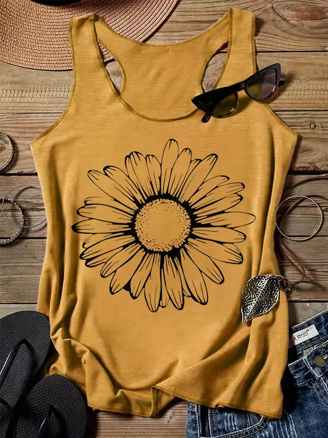 202 Casual Round Neck Narrow Edge Top Loose Sports Pattern Digital Printing Vest Women's Clothing G45Z867 - Shop at LoveMi