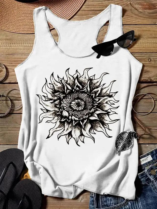 202 Casual Round Neck Narrow Edge Top Loose Sports Pattern Digital Printing Vest Women's Clothing G45Z871 - Shop at LoveMi