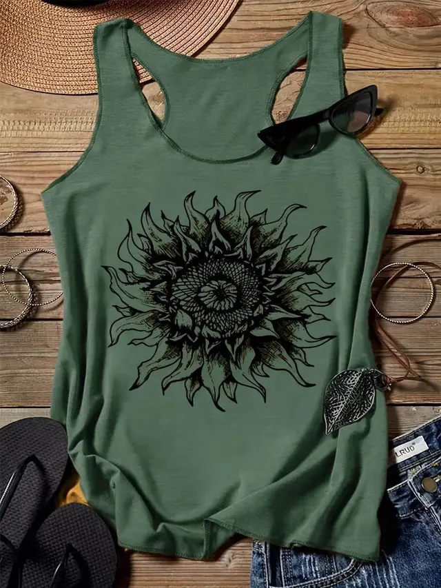 202 Casual Round Neck Narrow Edge Top Loose Sports Pattern Digital Printing Vest Women's Clothing G45Z873 - Shop at LoveMi