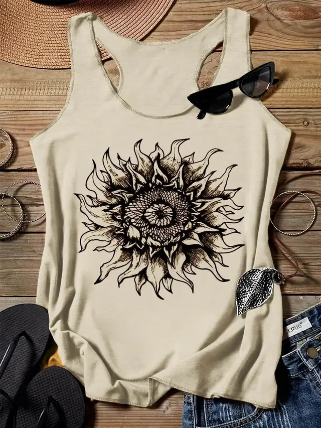 202 Casual Round Neck Narrow Edge Top Loose Sports Pattern Digital Printing Vest Women's Clothing G45Z874 - Shop at LoveMi