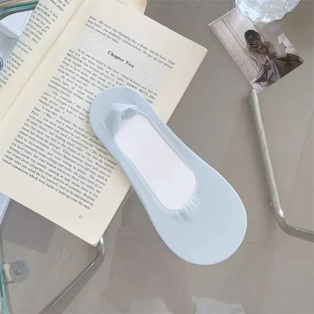 Candy Color Shallow Mouth Ice Silk Invisible Terry Bottom Boat Socks Light Blue - Shop at LoveMi