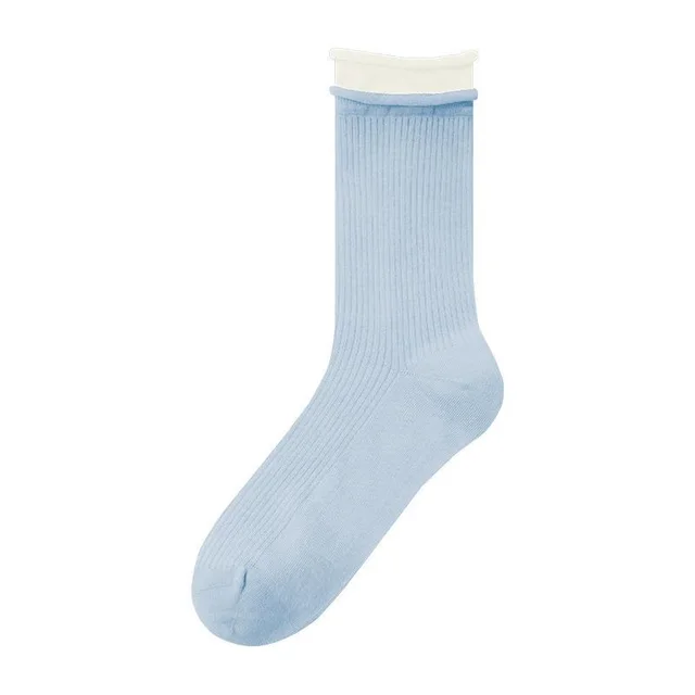Contrast Color Double Screw Transparent Silk Cool Sunken Stripe Socks Sea Blue - Shop at LoveMi