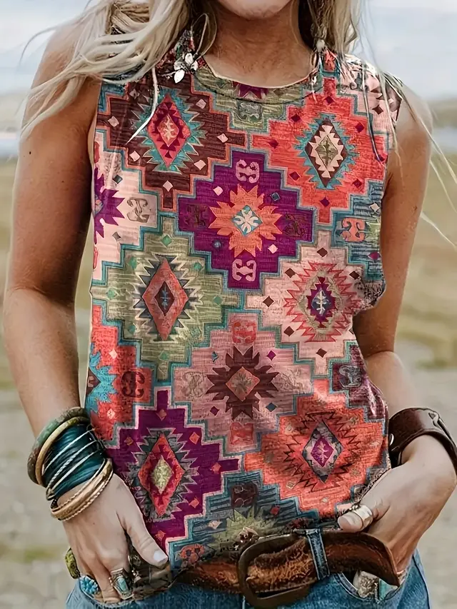 Women's Vest Women's Western Style Summer Digital Rose Red - Shop at LoveMi