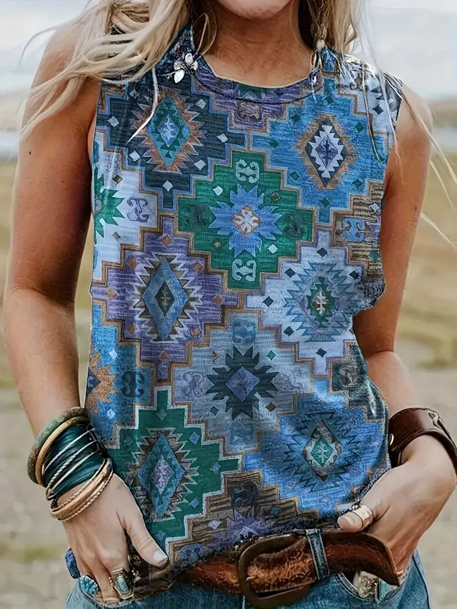 Women's Vest Women's Western Style Summer Digital Sapphire Blue - Shop at LoveMi
