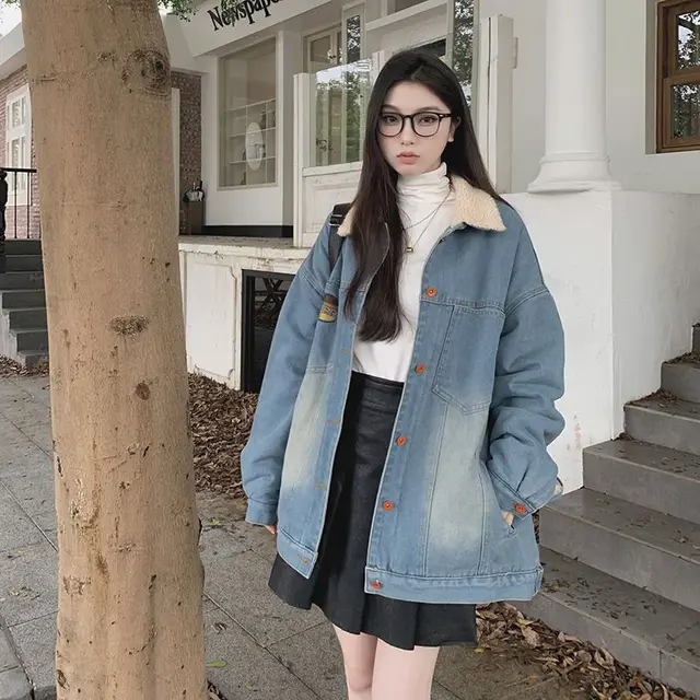 Retro Style Color Block Denim Coat Women's Cardigan Slimming All matching Jacket Blue - Shop at LoveMi