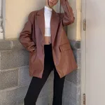 Women's Versatile Casual Warm Leather Jacket - Brown