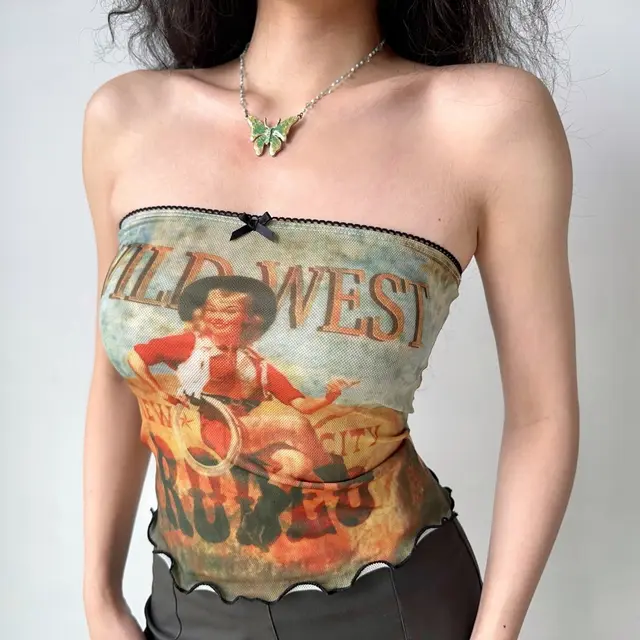Short Print Tube Top Flat Mouth Wrapped Chest Outer Wear Vest - Shop at LoveMi