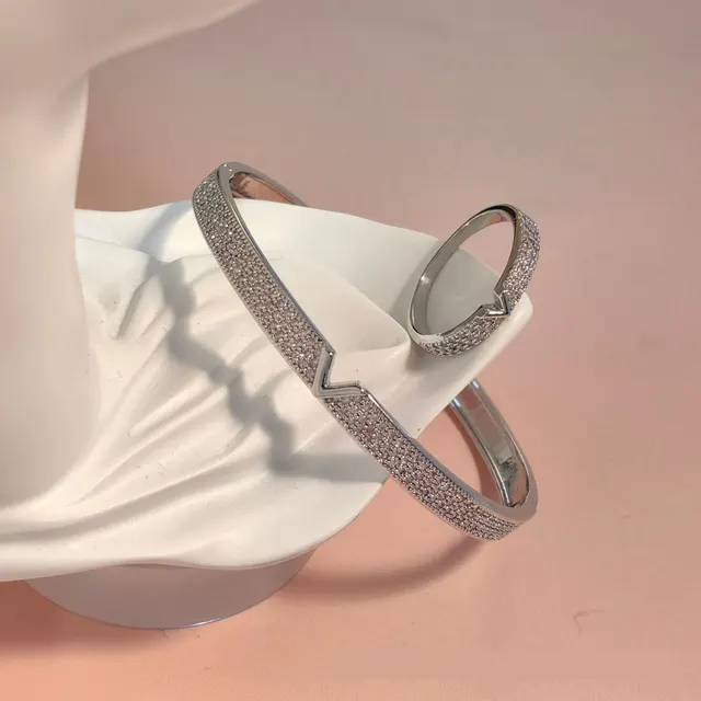 V shaped 18K Genuine Gold Electroplated Bracelet Ring Set Silver - Shop at LoveMi