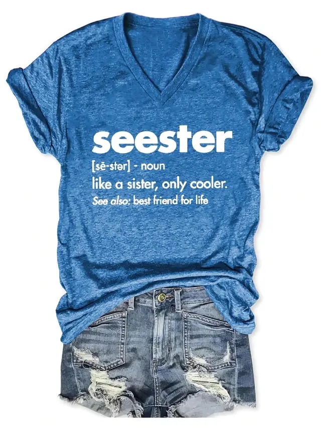 Seester Like A Sister V Neck Shirt Blue - Shop at LoveMi