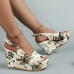 Plus Size Wedge Sandals European And American Fashion Embroidery Height Increasing - Khaki