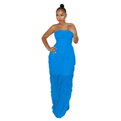 European And American Fashion Elegant Tube Top Sexy Wave Pattern Sleeveless Comfortable Soft Jumpsuit Blue - Shop at LoveMi