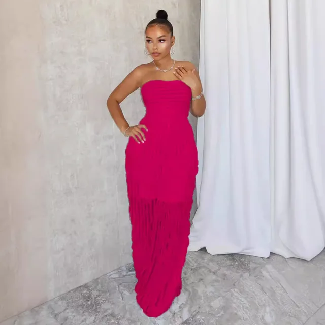 European And American Fashion Elegant Tube Top Sexy Wave Pattern Sleeveless Comfortable Soft Jumpsuit Rose Red - Shop at LoveMi