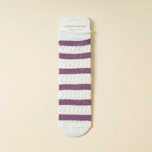 Elastic Kanekalon Striped Bunching Socks Women's Mid calf Ins Breathable Mesh Loose Confinement Socks Purple - Shop at LoveMi