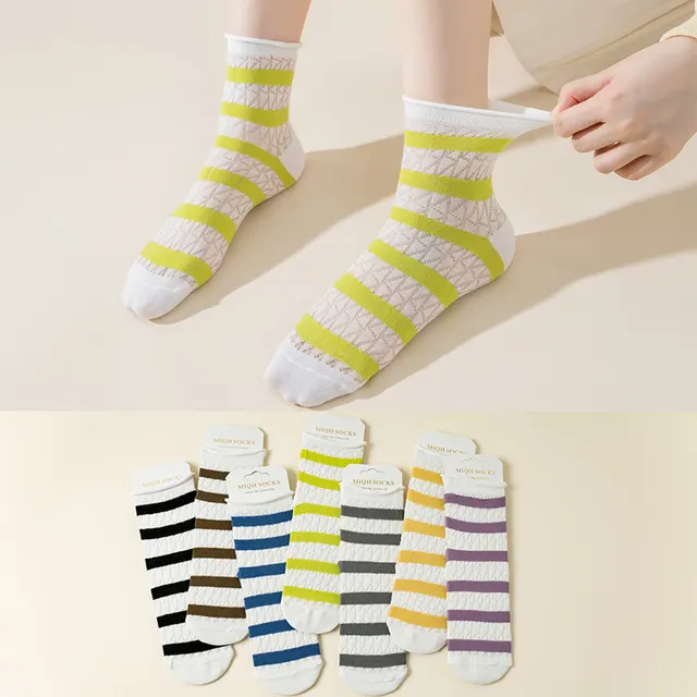 Elastic Kanekalon Striped Bunching Socks Women's Mid calf Ins Breathable Mesh Loose Confinement Socks Random Color - Shop at LoveMi