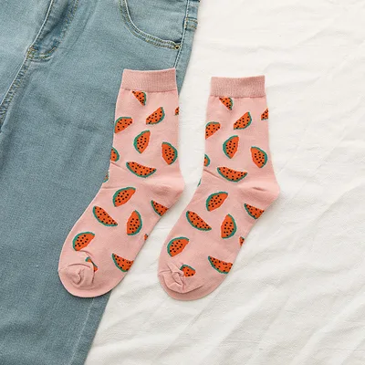 Japanese Ins Trendy Sweet Cute Fruit Mid calf Socks Strawberry Peach Avocado College Style Socks Pink Watermelon - Shop at LoveMi