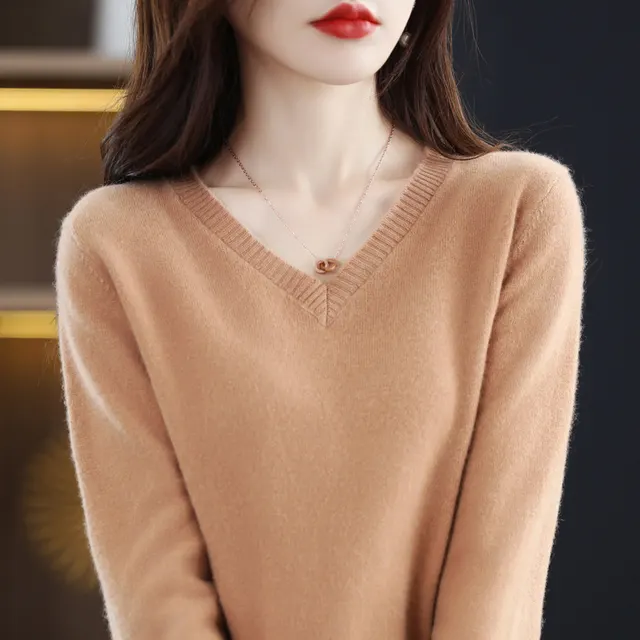 Women's Knitted Bottoming Shirt Versatile Cashmere Sweater Loose Outer Wear Golden Camel - Shop at LoveMi