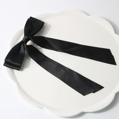 Bow Spring Clip Hairpin Sweet Double Large Ribbon Hairpin Long Ribbon Hair Accessories Black - Shop at LoveMi