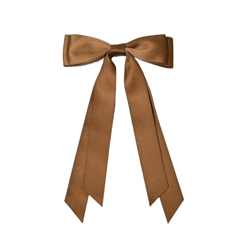 Bow Spring Clip Hairpin Sweet Double Large Ribbon Hairpin Long Ribbon Hair Accessories - Deep Coffee
