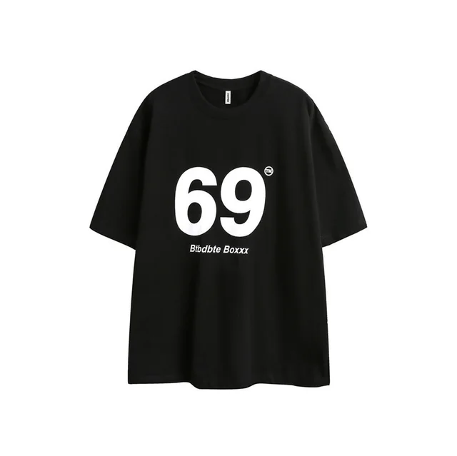Women's Digital 69 Printed Short sleeved T shirt Street Fashion Black - Shop at LoveMi