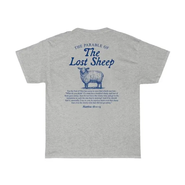 Women Lost Sheep Back Print Bible Verse T Shirts Christian Gray - Shop at LoveMi