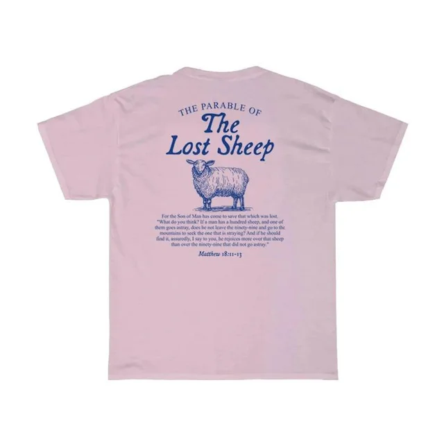 Women Lost Sheep Back Print Bible Verse T Shirts Christian Pink - Shop at LoveMi