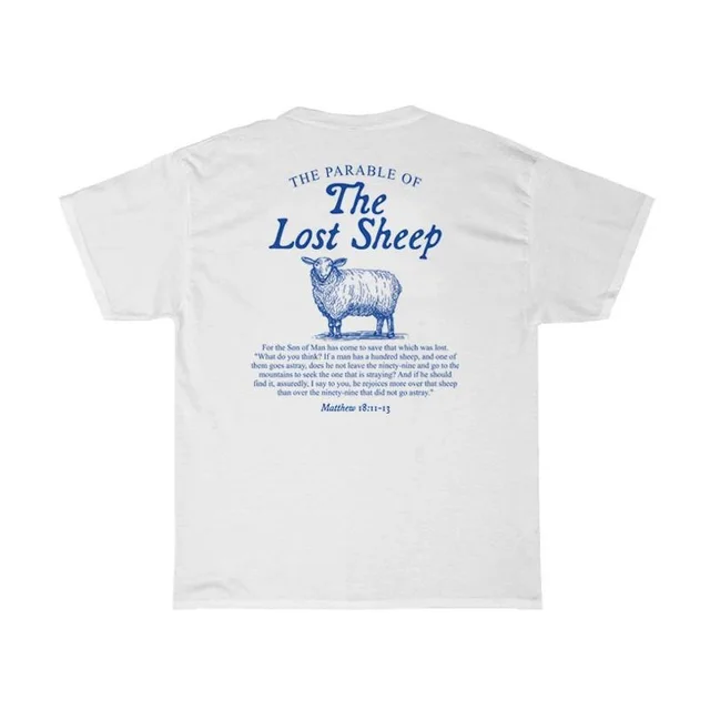 Women Lost Sheep Back Print Bible Verse T Shirts Christian White - Shop at LoveMi