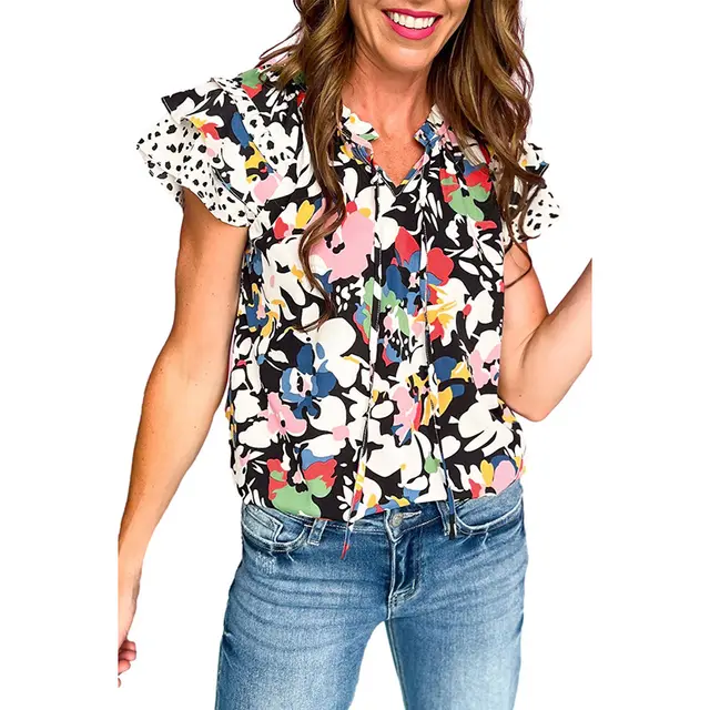 Women's V neck Three quarter Sleeve Top Casual Chiffon Shirt P222 - Shop at LoveMi