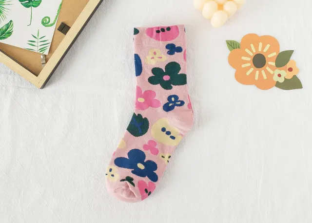 Summer Small Flower Socks Japanese Color Matching Cotton Socks Tube Pink - Shop at LoveMi