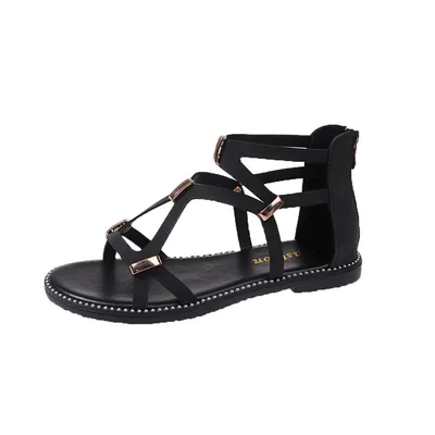Women's Fashion Simple Zipper Roman Sandals Black - Shop at LoveMi