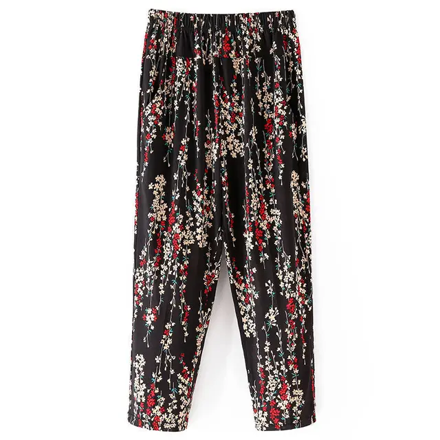Mom's Summer Thin Cropped Pants Red Rattan Flower - Shop at LoveMi