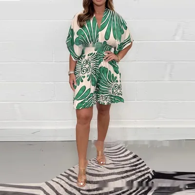 Summer European And American Fashion Foreign Trade Women's Clothing Hot selling Floral print Backless Lace up Jumpsuit Green - Shop at LoveMi