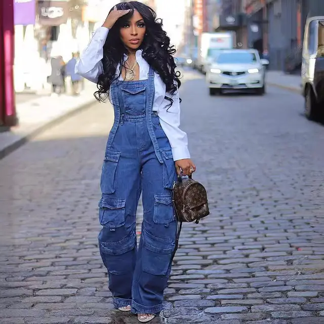 Women's Fashion Loose Denim Jumpsuit Blue - Shop at LoveMi