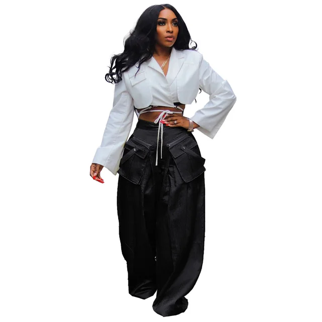 Fashion Women's Casual Detachable Three dimensional Pocket Wide leg Pants Black - Shop at LoveMi