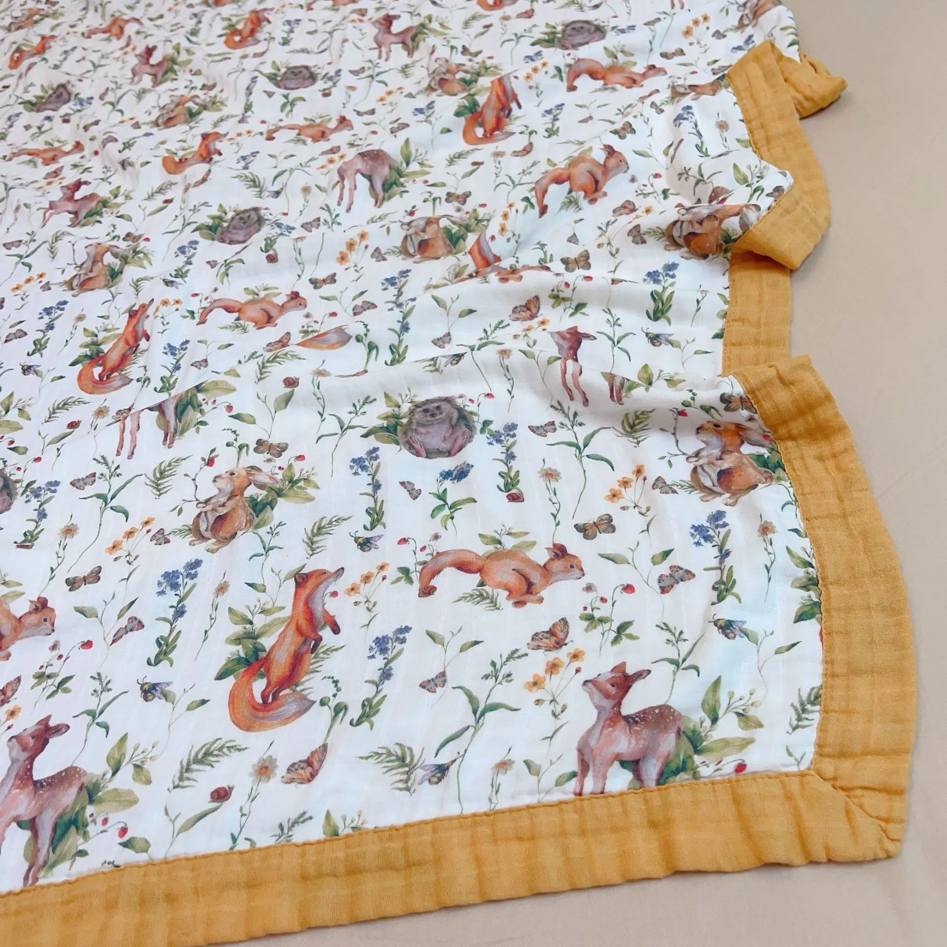 Summer Air Conditioning Blanket Bamboo Cotton Four-layer Yarn Single Child Cool Feeling Quilt Thin Blanket - Animal Flowers