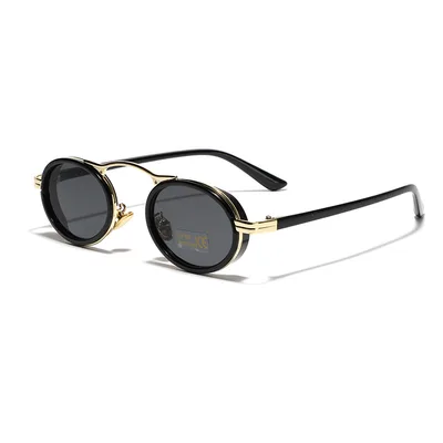 Vintage Punk Style Men's And Women's Semi metal Oval Sunglasses Gold Black - Shop at LoveMi