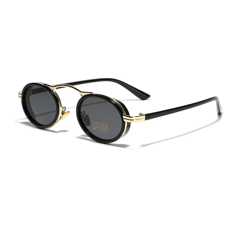Vintage Punk Style Men's And Women's Semi-metal Oval Sunglasses - Gold Black