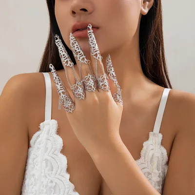 Ornament Gothic Style Hollow Tapered Fingernail Cap Ring Niche Metal Tassel Ring 03 White K Finger 4588 - Shop at LoveMi