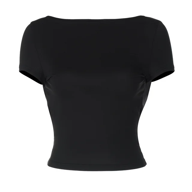 European And American Ins Style Sexy Big Backless Round Neck Short Sleeve Black - Shop at LoveMi